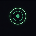 Neon green circular design on a black background