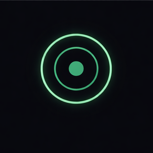 Neon green circular design on a black background