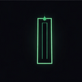 Glowing green door icon on a black background
