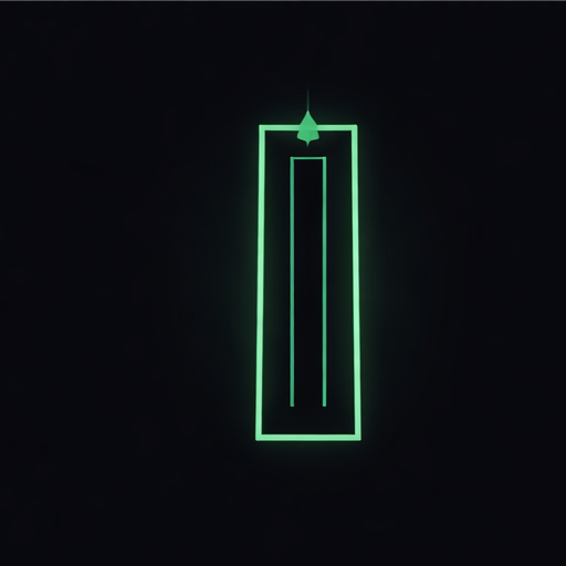 Glowing green door icon on a black background