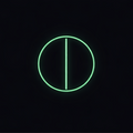 Neon green circle with a vertical line in the center on a black background