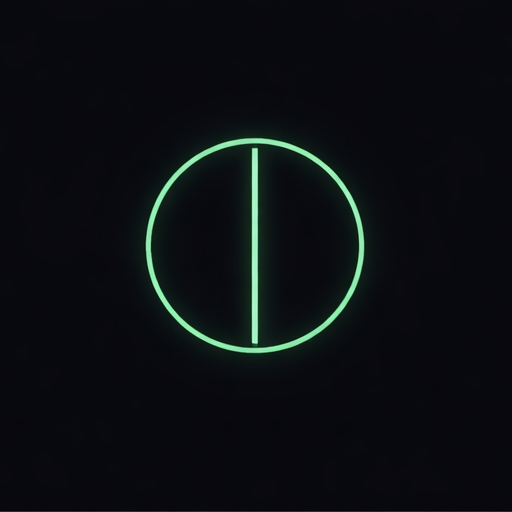Neon green circle with a vertical line in the center on a black background